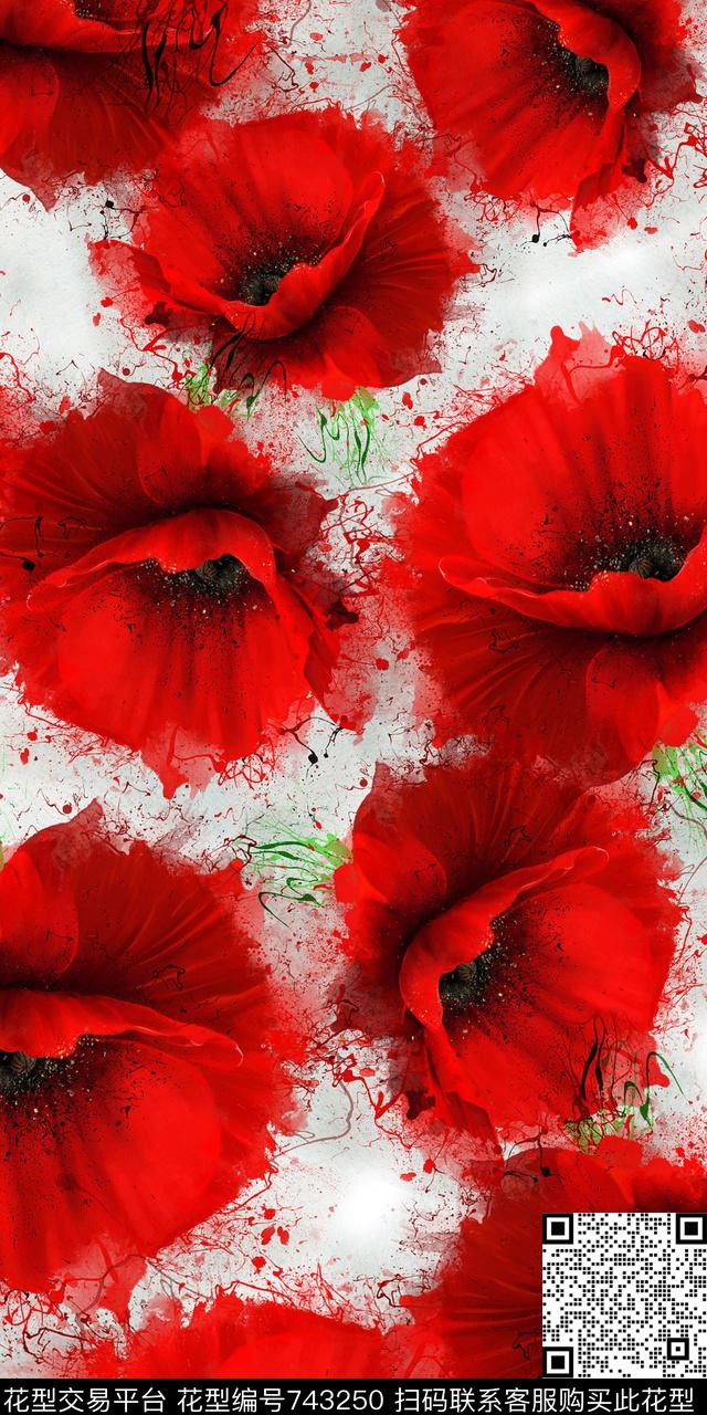大花花朵花卉数码印花华亿平台下载（图片编号: 743250） - 瓦栏（Walan）
