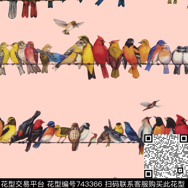 百鸟图站姿鸟数码印花华亿平台下载（图片编号: 743366） - 瓦栏（Walan）