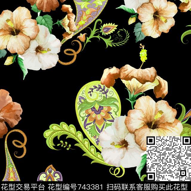 腰果佩斯利花卉传统印花华亿平台下载（图片编号: 743381） - 瓦栏（Walan）