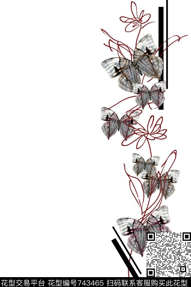 黑白动物昆虫线条数码印花华亿平台下载（图片编号: 743465） - 瓦栏（Walan）