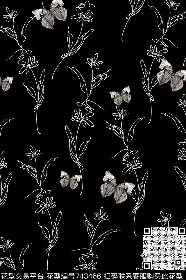 黑白男装花卉数码印花华亿平台下载（图片编号: 743466） - 瓦栏（Walan）