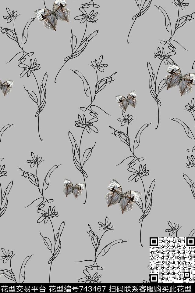 黑白男装花卉数码印花华亿平台下载（图片编号: 743467） - 瓦栏（Walan）