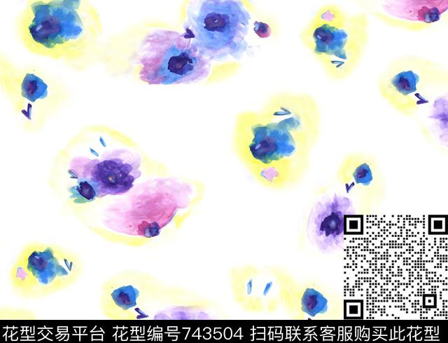 花卉花朵抽象水彩花卉数码印花华亿平台下载（图片编号: 743504） - 瓦栏（Walan）
