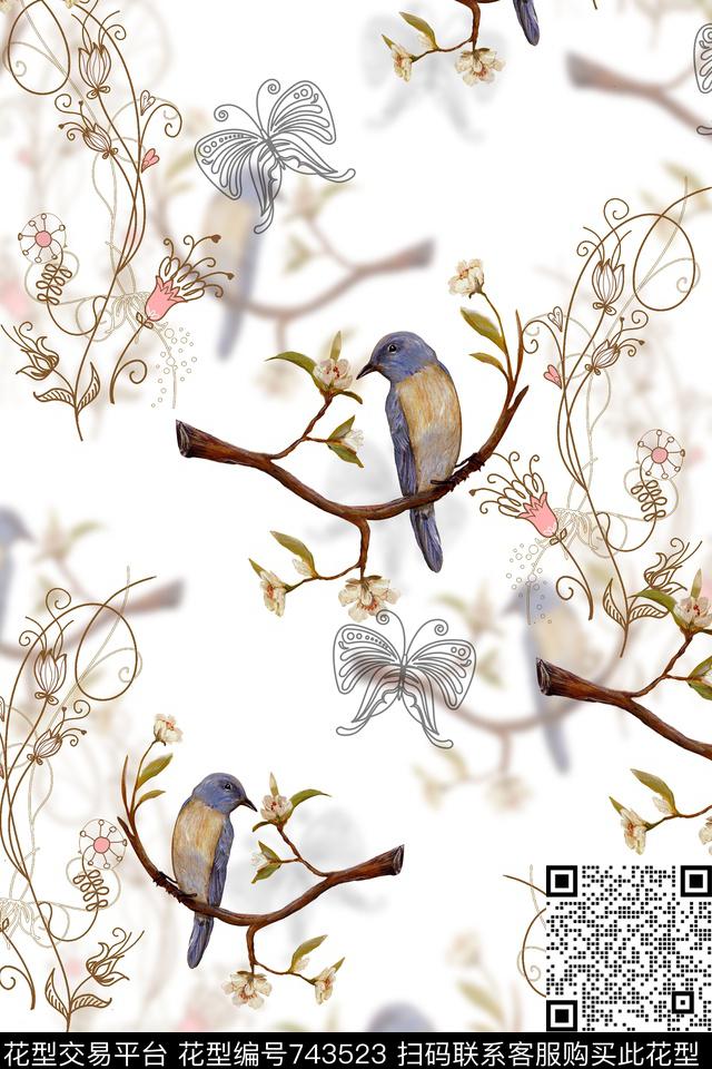 花卉动物四方连续数码印花华亿平台下载（图片编号: 743523） - 瓦栏（Walan）