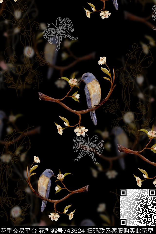 花卉动物四方连续数码印花华亿平台下载（图片编号: 743524） - 瓦栏（Walan）
