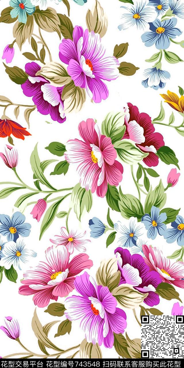 大花花朵花卉数码印花华亿平台下载（图片编号: 743548） - 瓦栏（Walan）