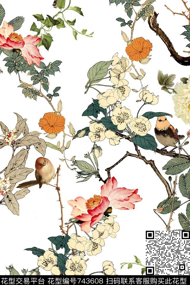 工笔画民族风中国风数码印花华亿平台下载（图片编号: 743608） - 瓦栏（Walan）