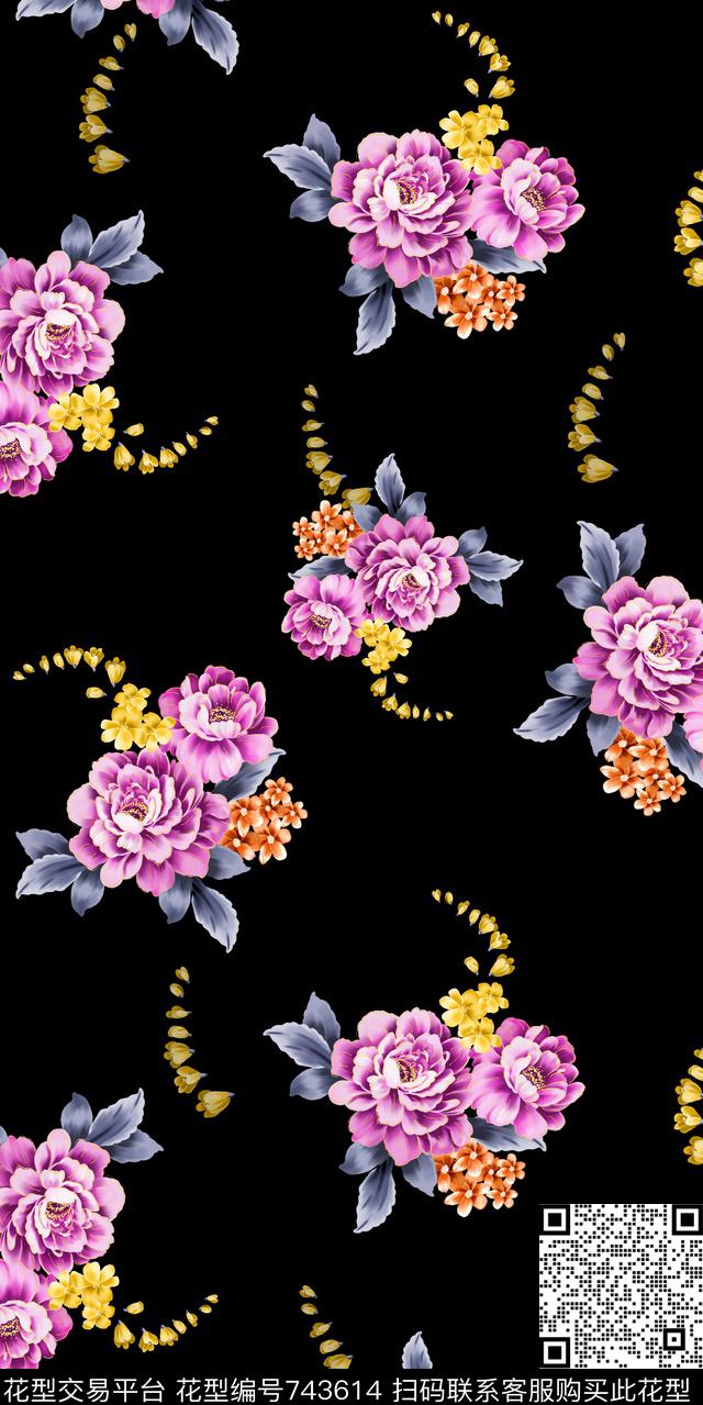 花卉花瓣乱花数码印花华亿平台下载（图片编号: 743614） - 瓦栏（Walan）