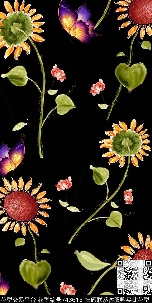 乱花花朵大花数码印花华亿平台下载（图片编号: 743615） - 瓦栏（Walan）