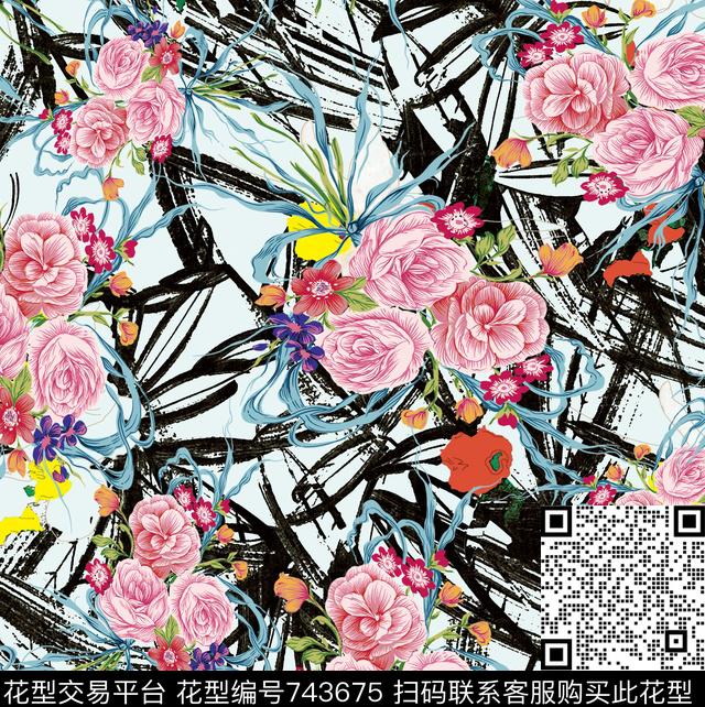 水墨中国画花卉VIP特区沙发床品家居数码印花华亿平台下载（图片编号: 743675） - 瓦栏（Walan）