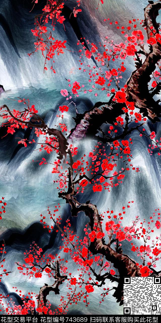 山水画水墨山川数码印花华亿平台下载（图片编号: 743689） - 瓦栏（Walan）