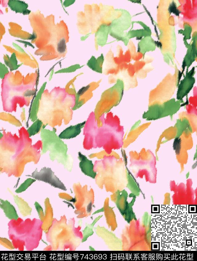 花瓣乱花花朵数码印花华亿平台下载（图片编号: 743693） - 瓦栏（Walan）