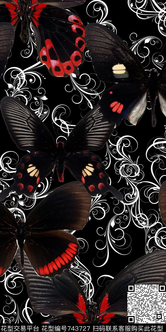满版花蝴蝶数码动物类数码印花华亿平台下载（图片编号: 743727） - 瓦栏（Walan）
