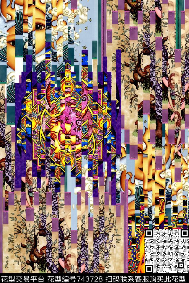 抽象几何条纹数码印花华亿平台下载（图片编号: 743728） - 瓦栏（Walan）