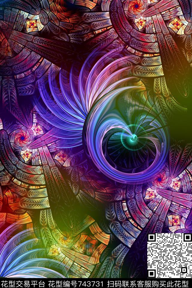 抽象几何分形数码印花华亿平台下载（图片编号: 743731） - 瓦栏（Walan）