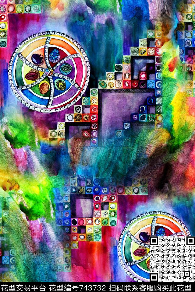 休闲水彩几何数码印花华亿平台下载（图片编号: 743732） - 瓦栏（Walan）