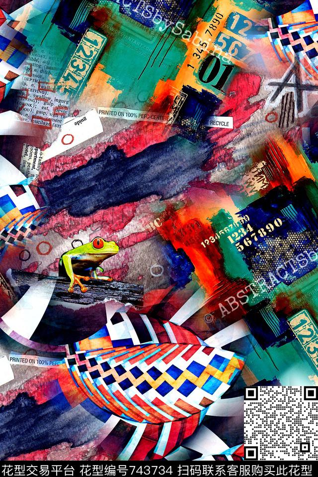 抽象几何拼接数码印花华亿平台下载（图片编号: 743734） - 瓦栏（Walan）