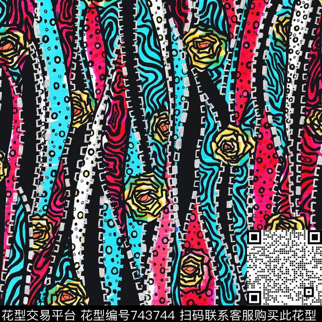花卉玫瑰数码印花华亿平台下载（图片编号: 743744） - 瓦栏（Walan）