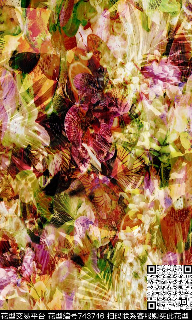 乱花玉兰花花朵数码印花华亿平台下载（图片编号: 743746） - 瓦栏（Walan）
