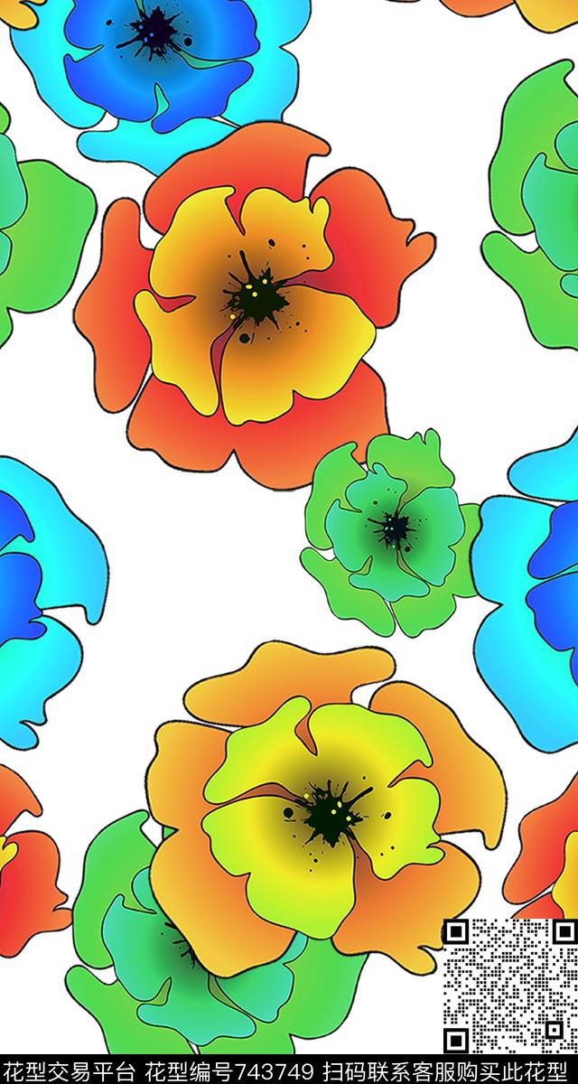 装饰花卉图案数码印花华亿平台下载（图片编号: 743749） - 瓦栏（Walan）