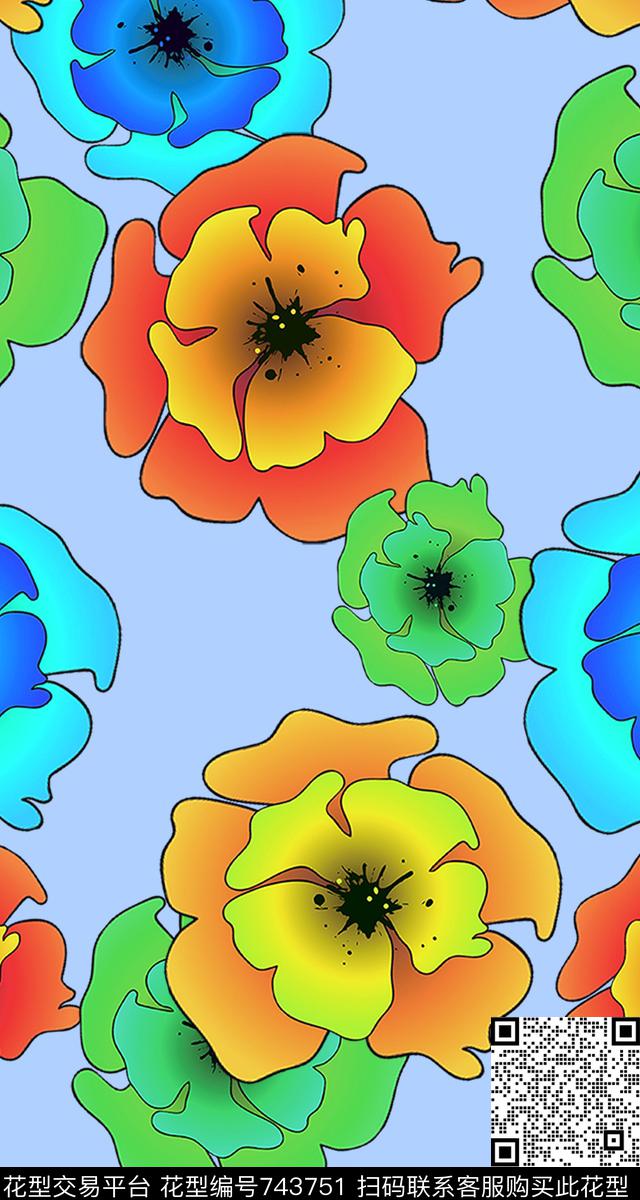 装饰花卉图案数码印花华亿平台下载（图片编号: 743751） - 瓦栏（Walan）