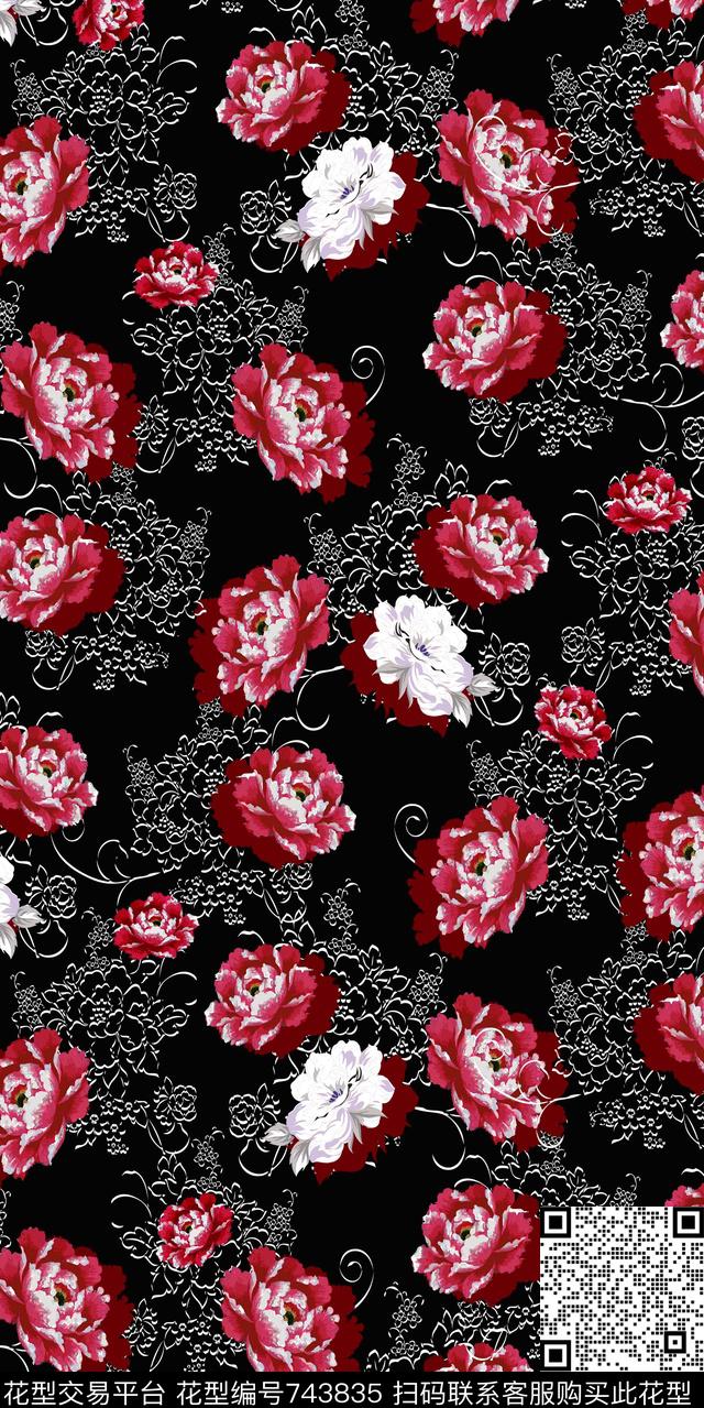 数码花卉水彩数码印花华亿平台下载（图片编号: 743835） - 瓦栏（Walan）