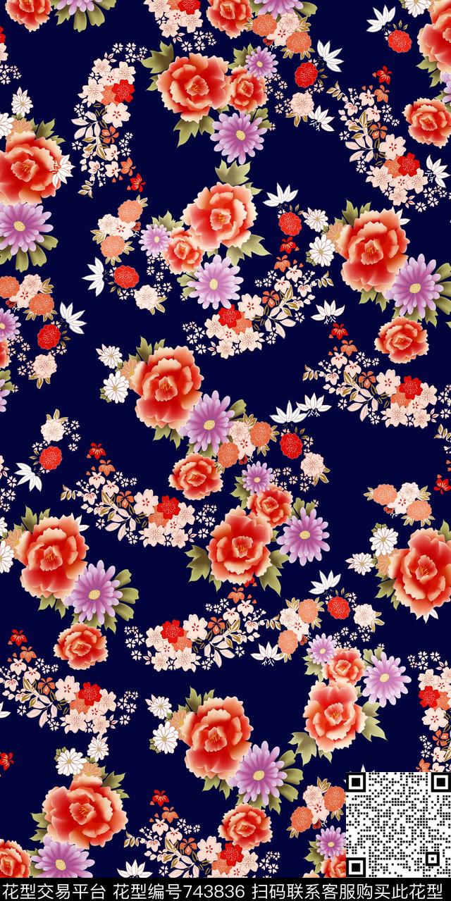 数码花卉水彩数码印花华亿平台下载（图片编号: 743836） - 瓦栏（Walan）