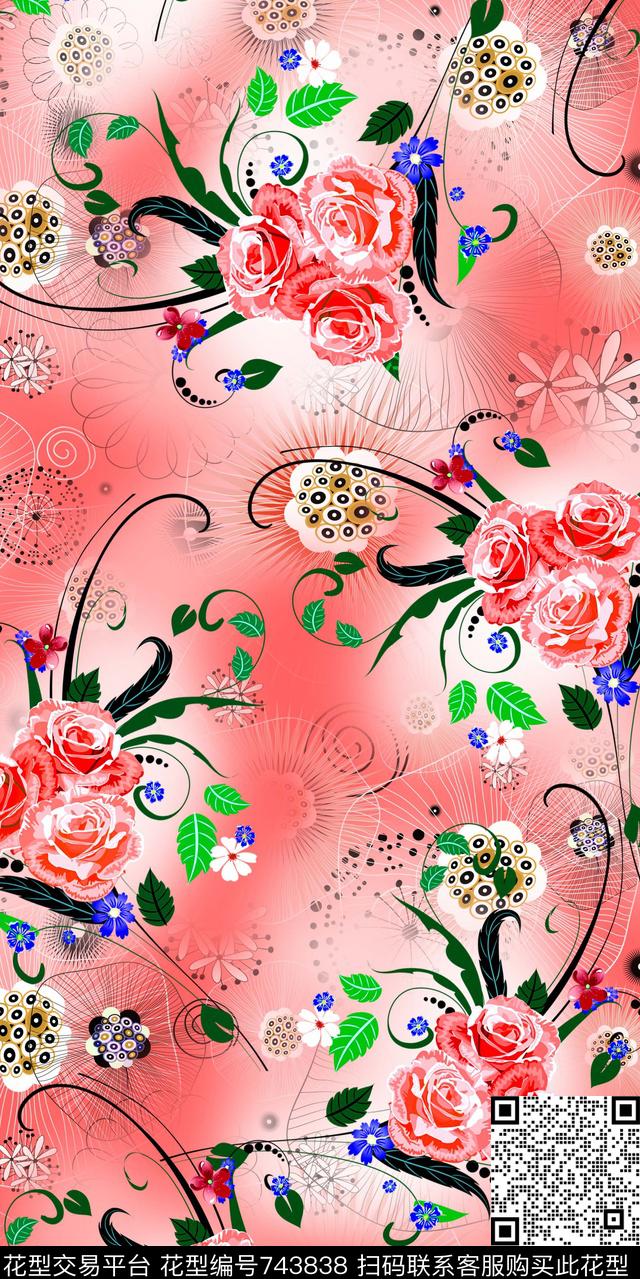 数码花卉水彩数码印花华亿平台下载（图片编号: 743838） - 瓦栏（Walan）