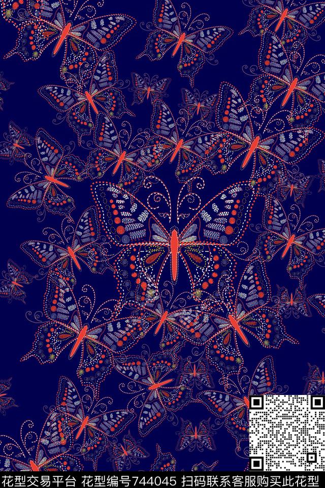 民族风昆虫蝴蝶数码印花华亿平台下载（图片编号: 744045） - 瓦栏（Walan）