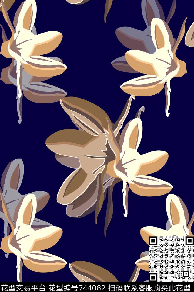 民族风手绘兰花数码印花华亿平台下载（图片编号: 744062） - 瓦栏（Walan）
