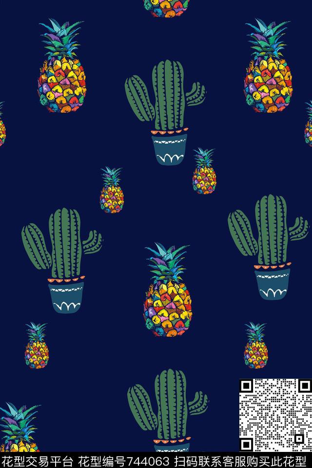 菠萝水果仙人掌数码印花华亿平台下载（图片编号: 744063） - 瓦栏（Walan）