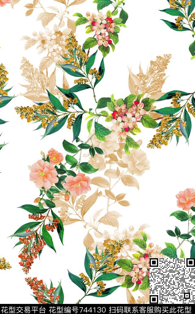 水彩花卉春夏数码印花华亿平台下载（图片编号: 744130） - 瓦栏（Walan）