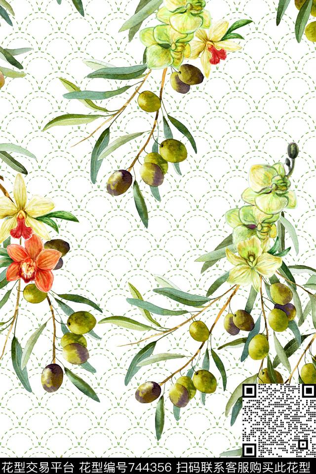 花卉兰花果实数码印花华亿平台下载（图片编号: 744356） - 瓦栏（Walan）