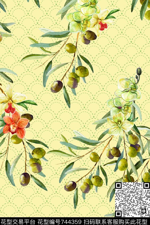 花卉兰花果实数码印花华亿平台下载（图片编号: 744359） - 瓦栏（Walan）