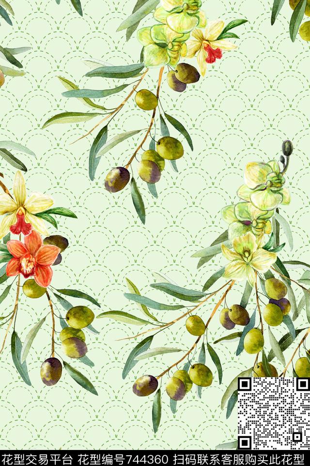 花卉兰花果实数码印花华亿平台下载（图片编号: 744360） - 瓦栏（Walan）