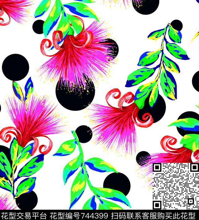 花朵花卉合欢花数码印花华亿平台下载（图片编号: 744399） - 瓦栏（Walan）