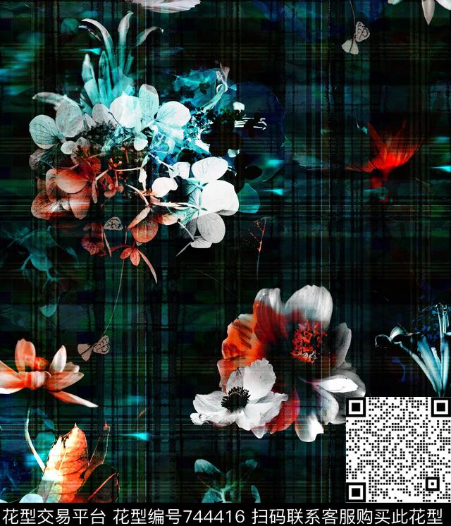 乱花百合花朵数码印花华亿平台下载（图片编号: 744416） - 瓦栏（Walan）