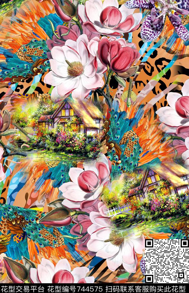 乱花花卉卡通建筑数码印花华亿平台下载（图片编号: 744575） - 瓦栏（Walan）