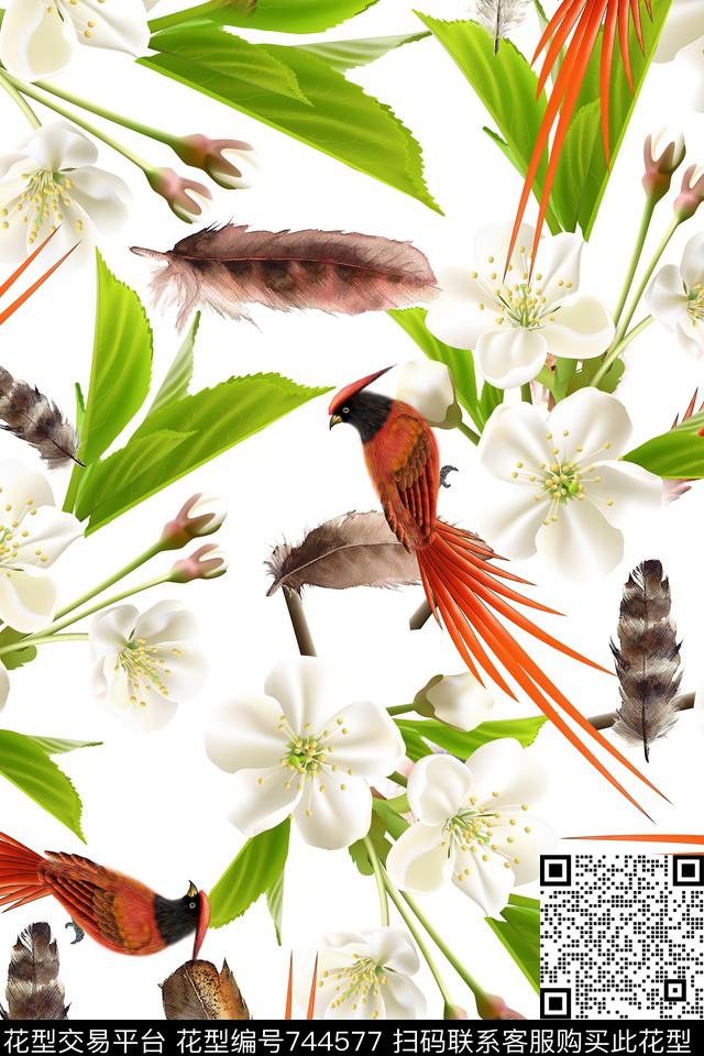 羽毛鸟啄木鸟数码印花华亿平台下载（图片编号: 744577） - 瓦栏（Walan）