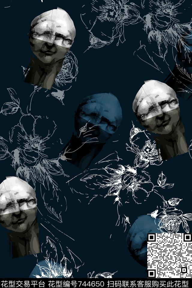 趣味黑白四方连续数码印花华亿平台下载（图片编号: 744650） - 瓦栏（Walan）