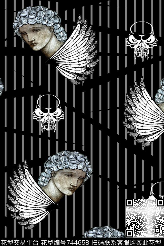 抽象男装黑白数码印花华亿平台下载（图片编号: 744658） - 瓦栏（Walan）