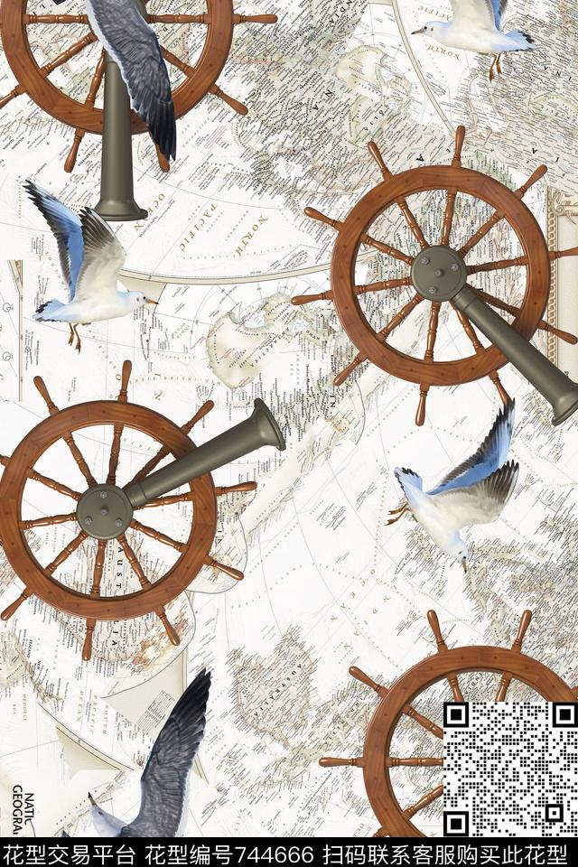 小鸟欧式花纹地理图数码印花华亿平台下载（图片编号: 744666） - 瓦栏（Walan）