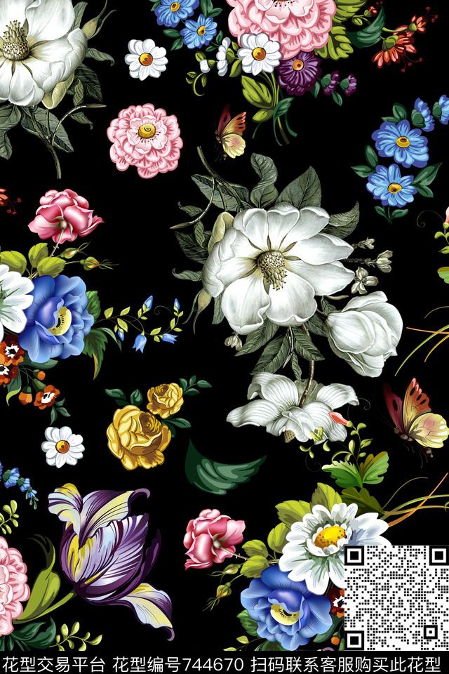 小碎花手绘花卉乱花数码印花华亿平台下载（图片编号: 744670） - 瓦栏（Walan）