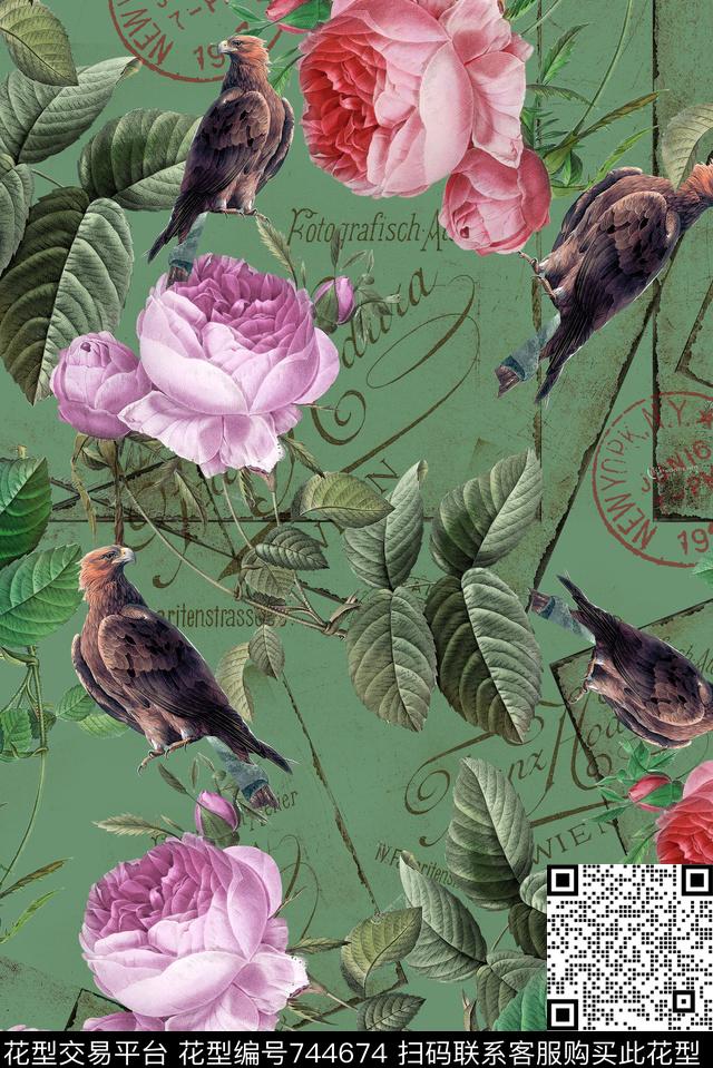 手绘花卉玫瑰花卉花卉数码印花华亿平台下载（图片编号: 744674） - 瓦栏（Walan）