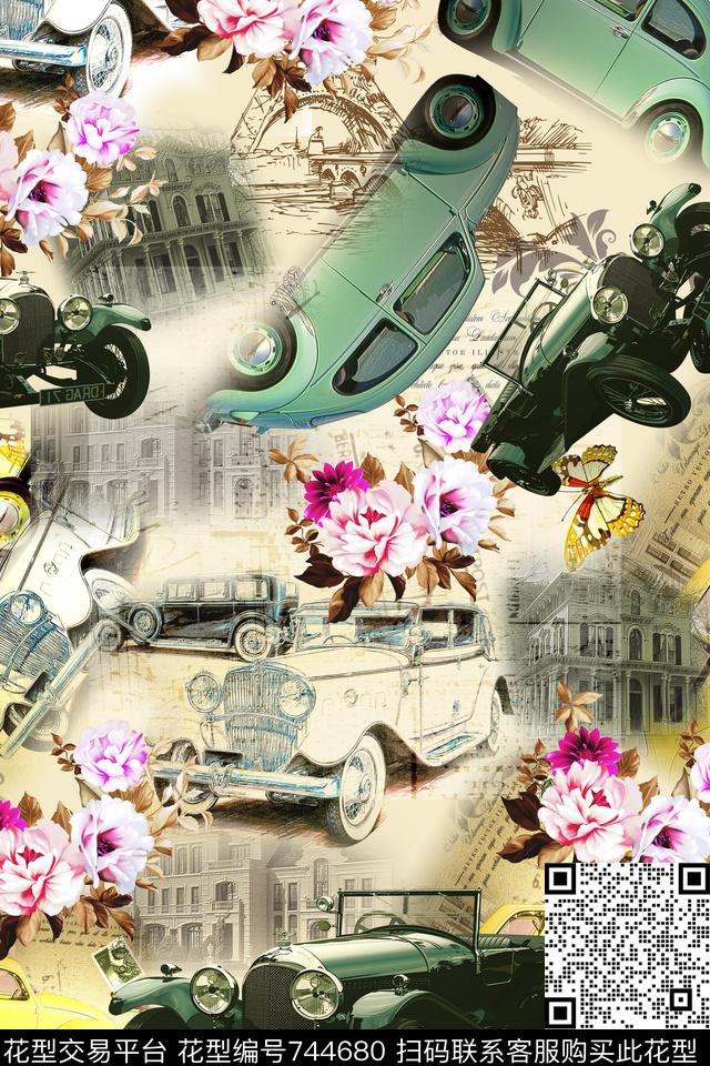 手绘花卉华亿平台建筑物数码印花华亿平台下载（图片编号: 744680） - 瓦栏（Walan）