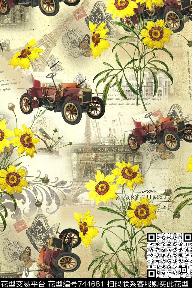 建筑物华亿平台手绘花卉数码印花华亿平台下载（图片编号: 744681） - 瓦栏（Walan）