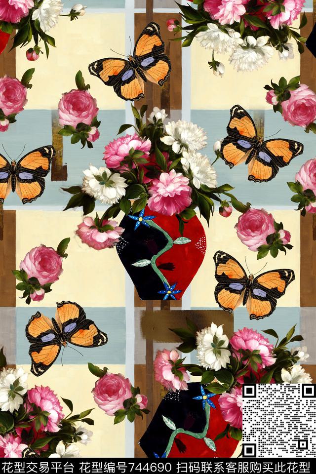 花卉玫瑰花卉手绘花卉数码印花华亿平台下载（图片编号: 744690） - 瓦栏（Walan）