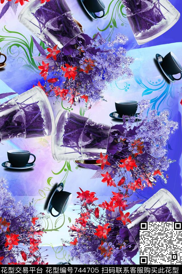木棉花花卉紫色果子数码印花华亿平台下载（图片编号: 744705） - 瓦栏（Walan）
