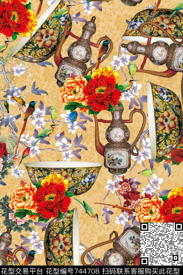 碎花清朝瓷器碗数码印花华亿平台下载（图片编号: 744708） - 瓦栏（Walan）