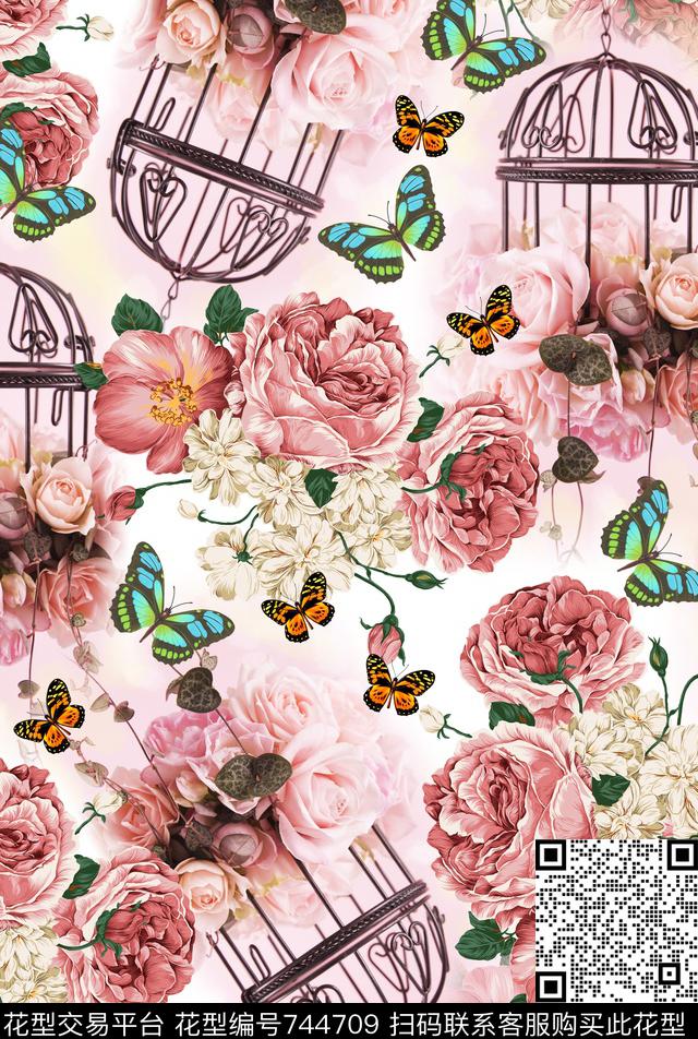 花卉背景手绘花卉玫瑰花卉数码印花华亿平台下载（图片编号: 744709） - 瓦栏（Walan）